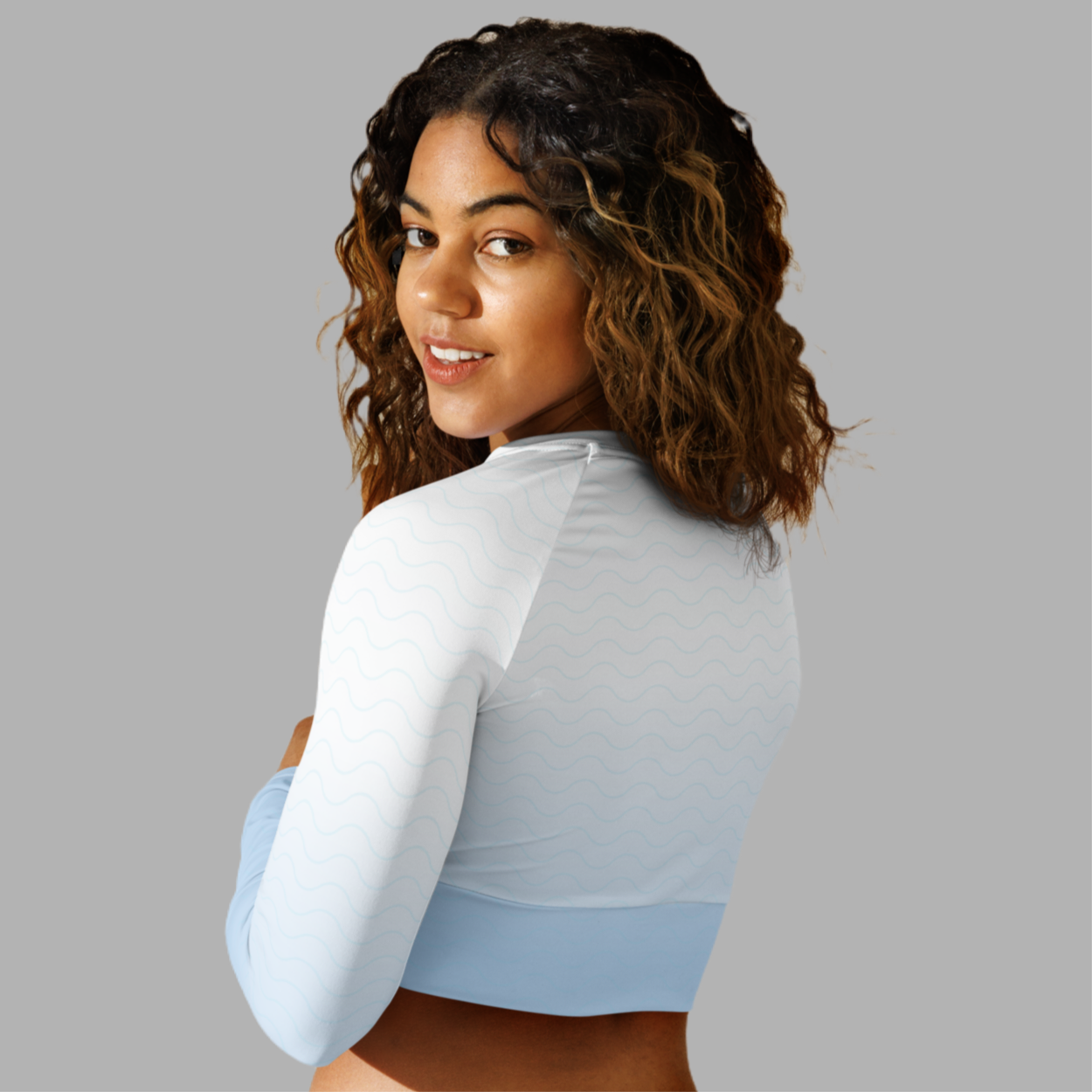 Light Blue Long-Sleeve Crop Top